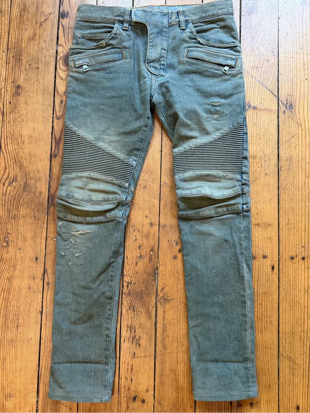 Balmain Paris Biker Moto Jeans Distressed Stretch Made Japan Sz 29